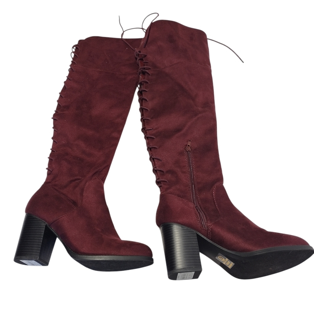 Soda Burgandy Faux Suede Over The Knee Boots High Heels Boots Size 7.5 New - Picture 4 of 14